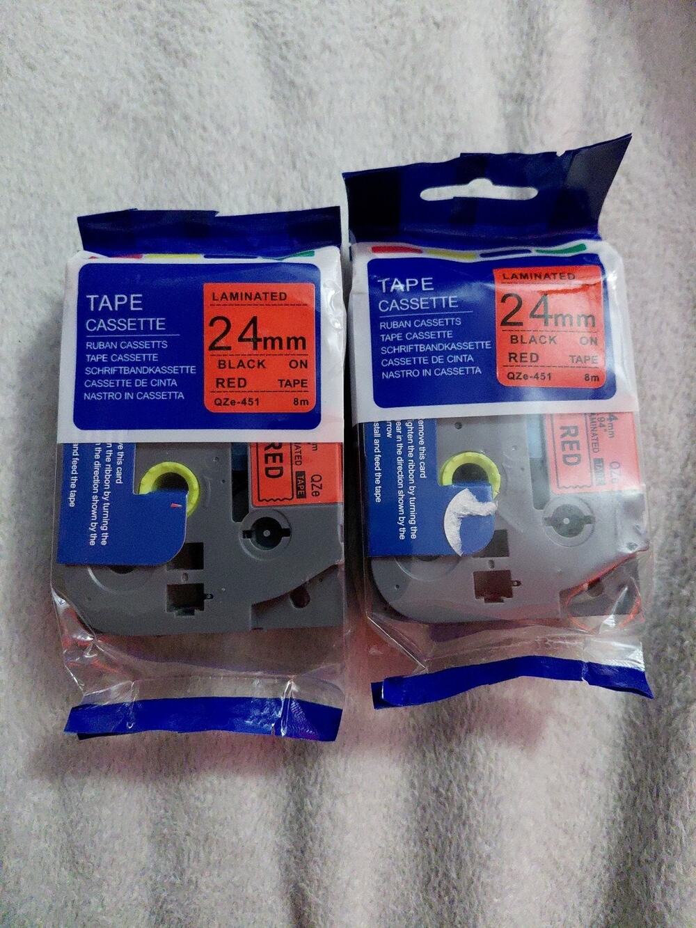 2 Pack Compatible Brother P-Touch QZe-451 Red Tape 24mm 8m Strong Adhesive